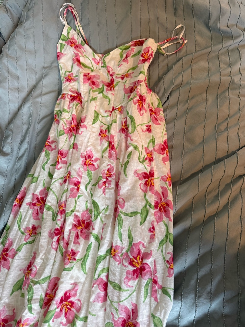 Pink Floral Linen-Blend Sundress